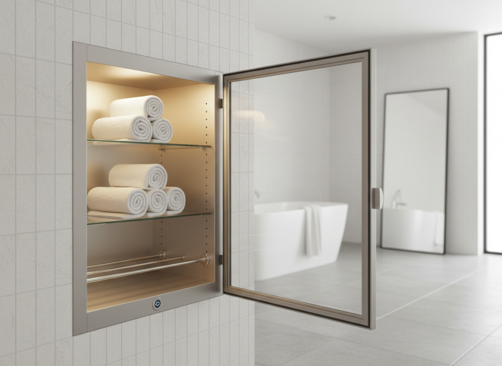 Cabinet style towel warmer with multiple compartments Cabinet style towel warmer with multiple compartments