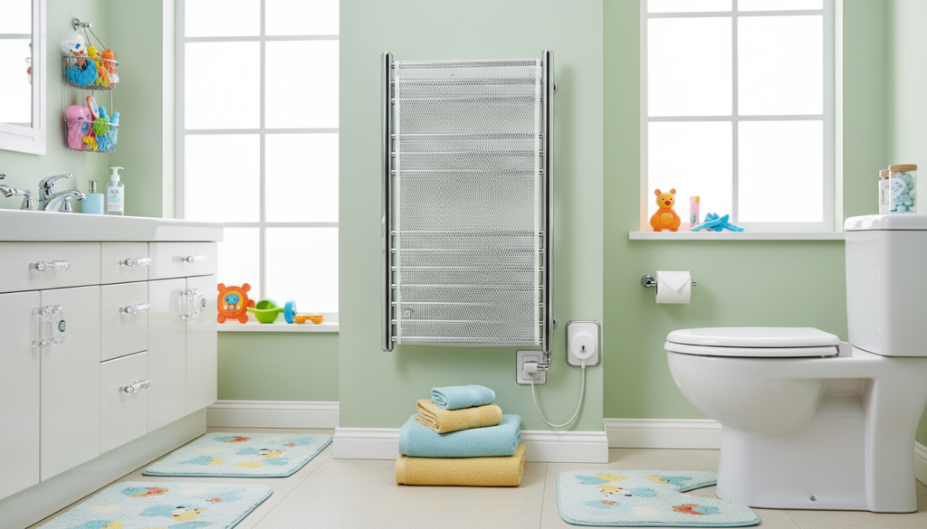 Child-safe towel warmer with protective covering
