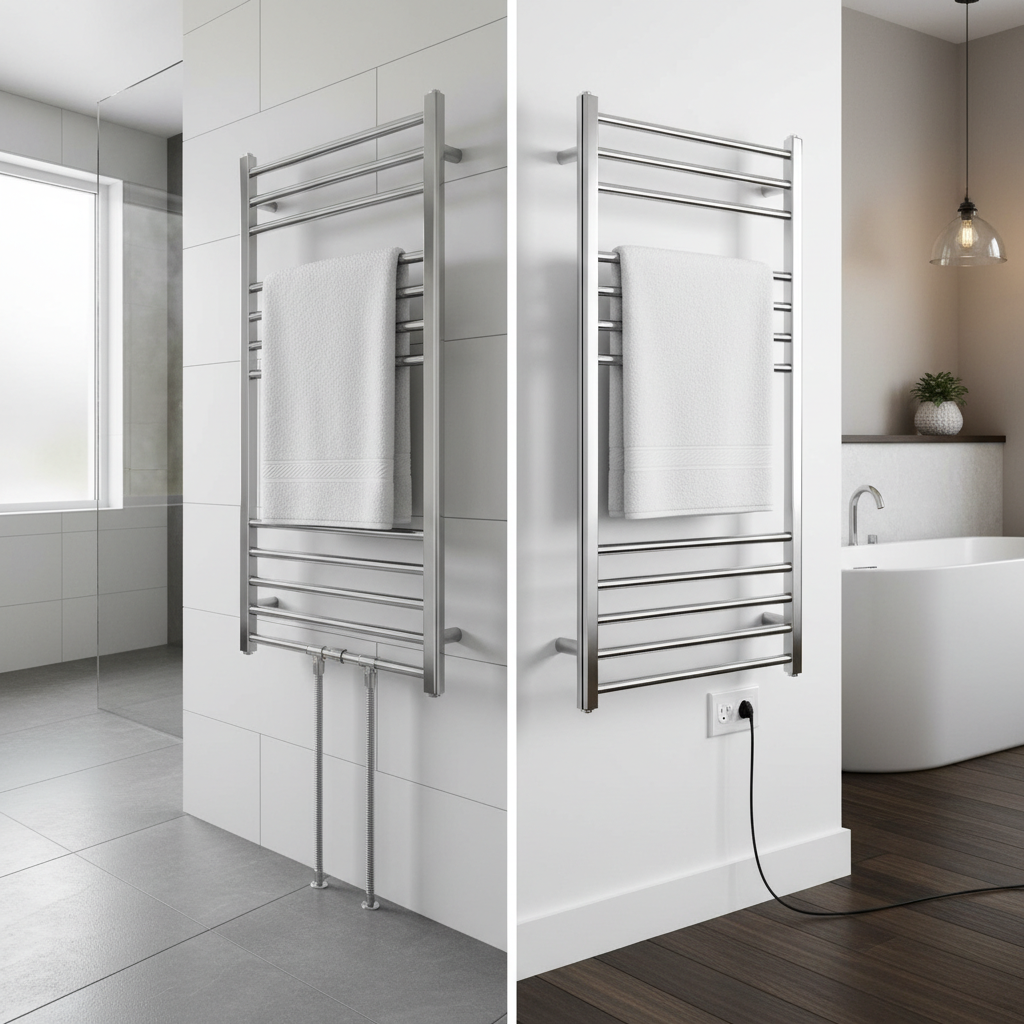 Comparison of hydronic and electric brass towel warmers