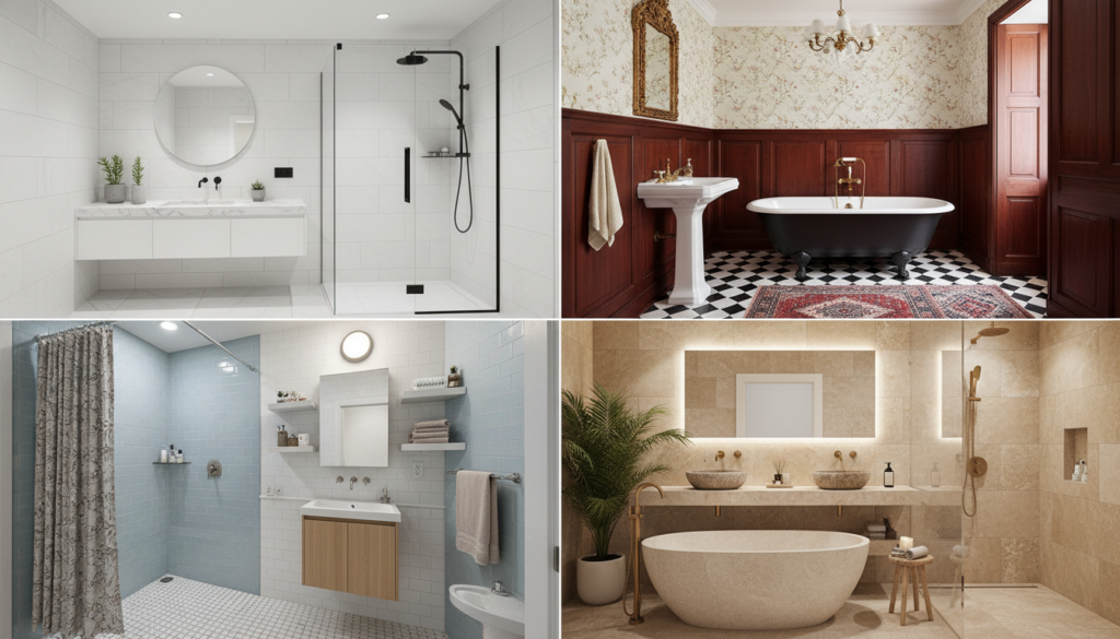 Different bathroom styles showing which zadro towel warmer fits best