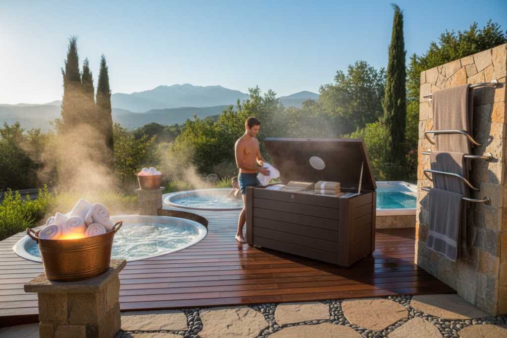 Different types of outdoor towel warmers suitable for hot tub use Different types of outdoor towel warmers suitable for hot tub use