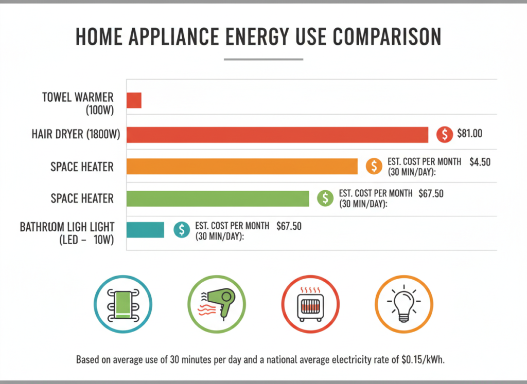 Energy consumption comparison chart for bathroom devices