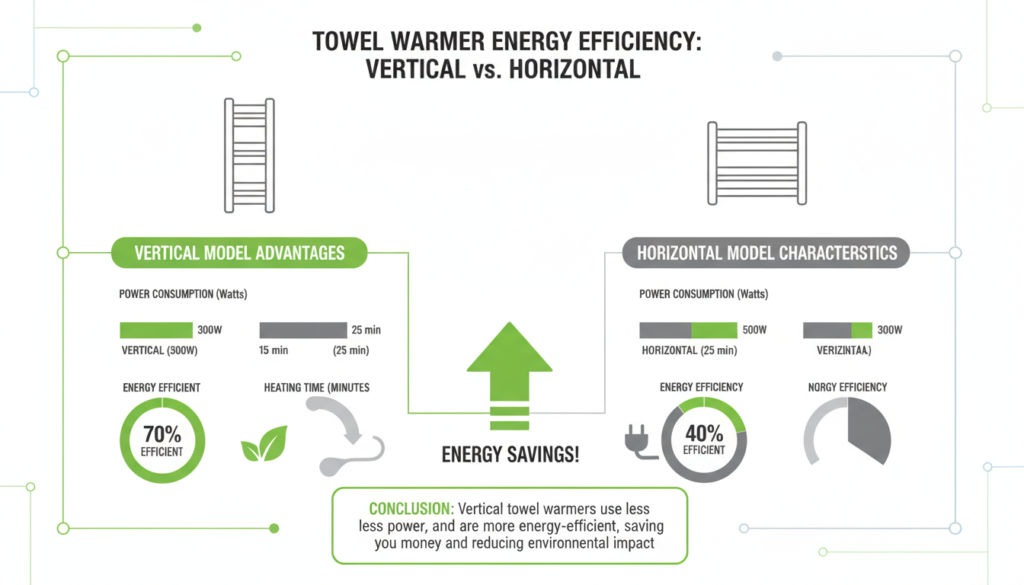 Energy efficiency comparison between vertical and horizontal towel warmers