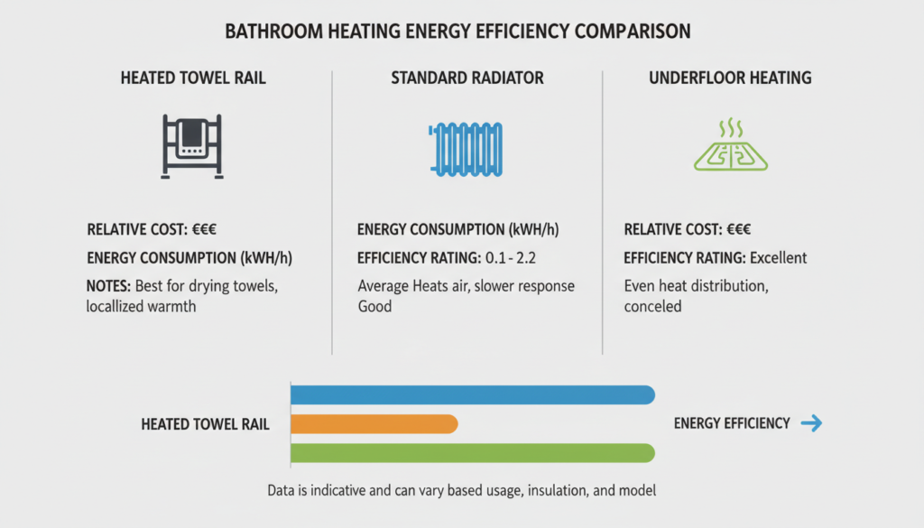 Energy efficiency comparison chart for bathroom heating options Energy efficiency comparison chart for bathroom heating options