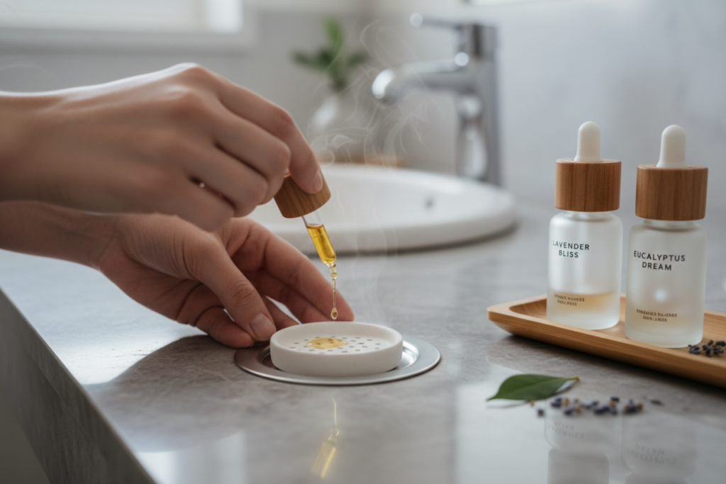 Essential oils being added to towel warmer fragrance compartment