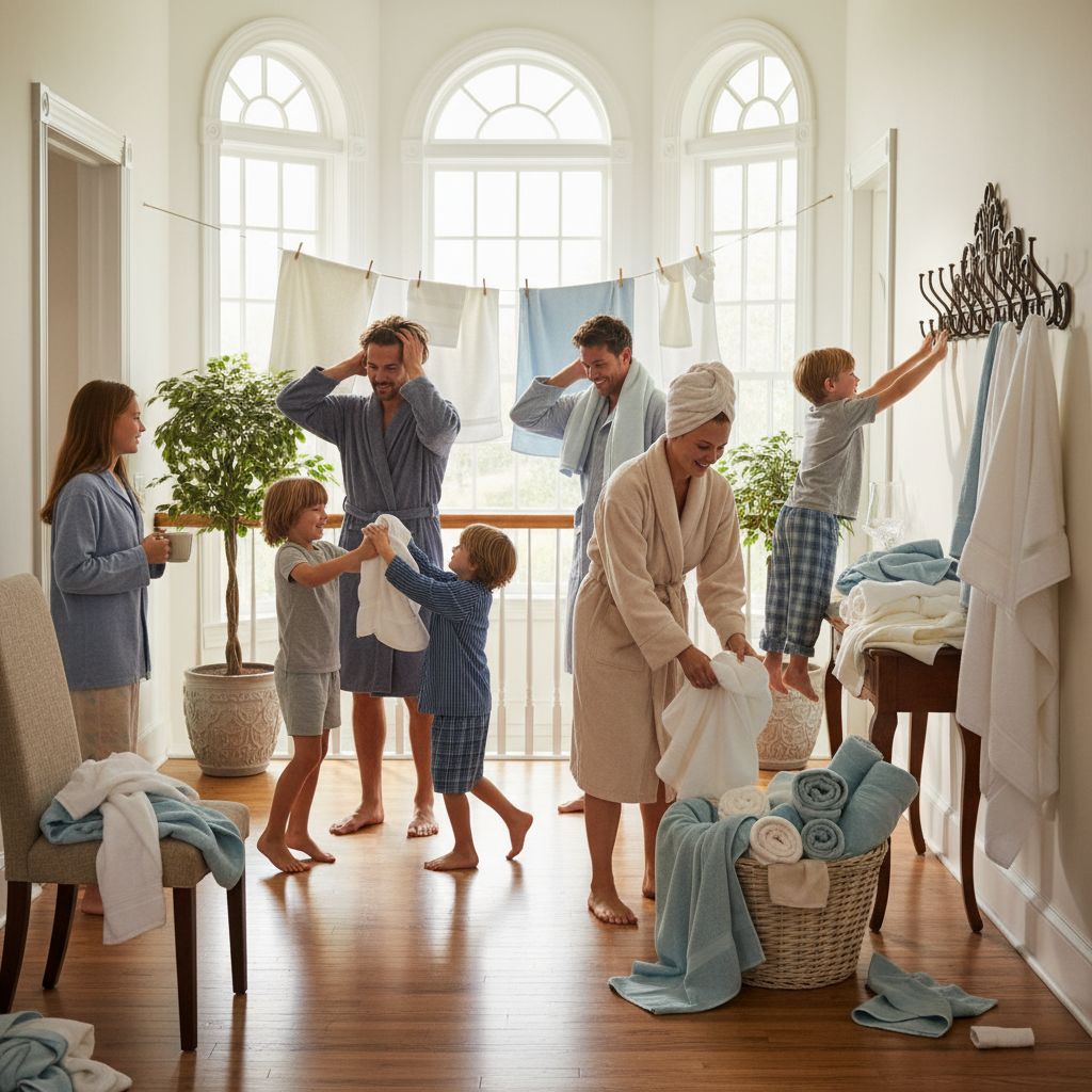 Family members using bathroom at different times Family members using bathroom at different times