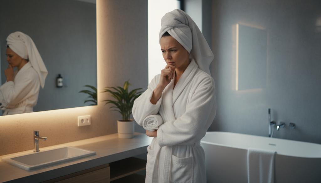 Person comparing different towel warmers showing decision process