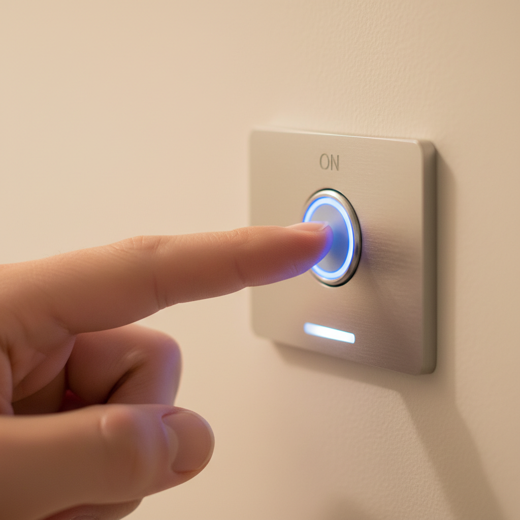 Person pressing the button on a towel warmer