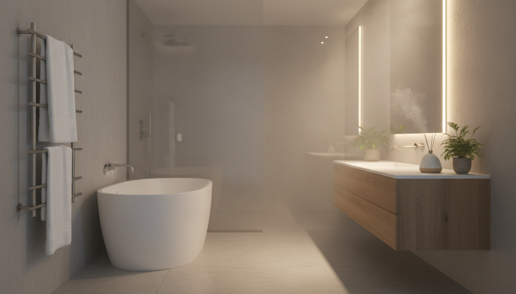 Runtal towel warmer in a luxury bathroom setting answering common questions