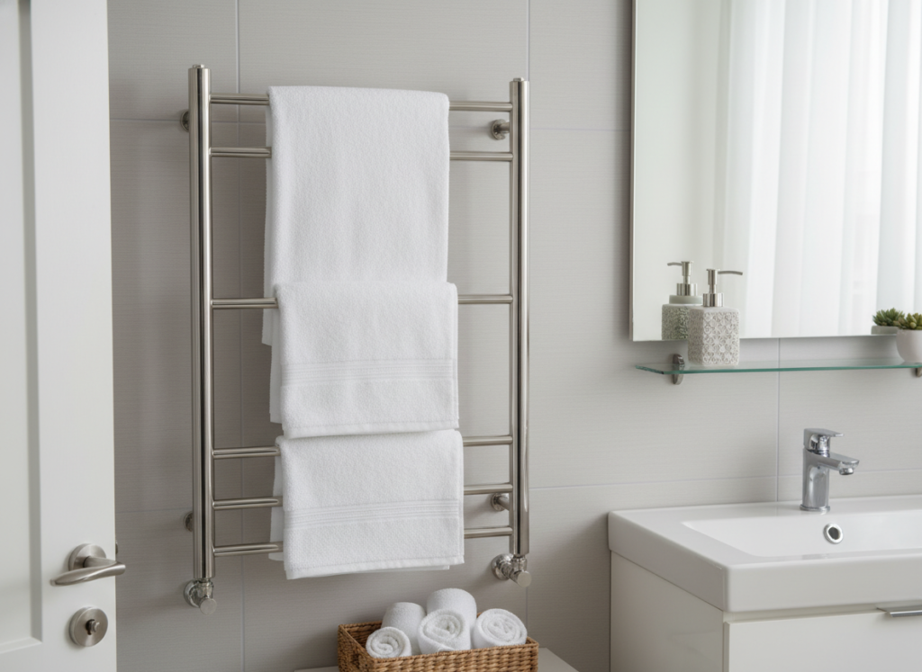 Safe daily use of a heated towel rack with proper towel placement