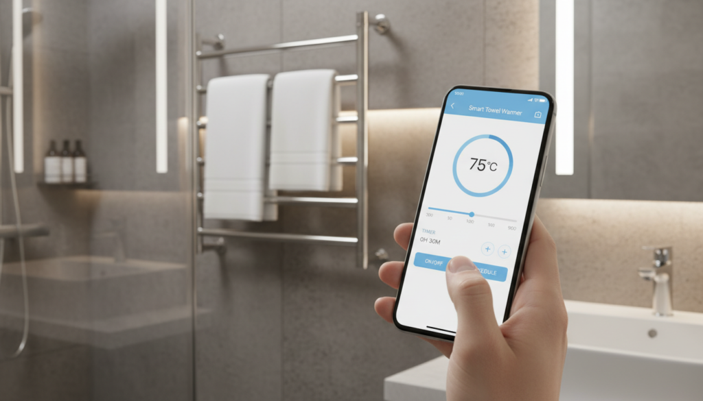 Smart phone controlling a towel warmer through an app