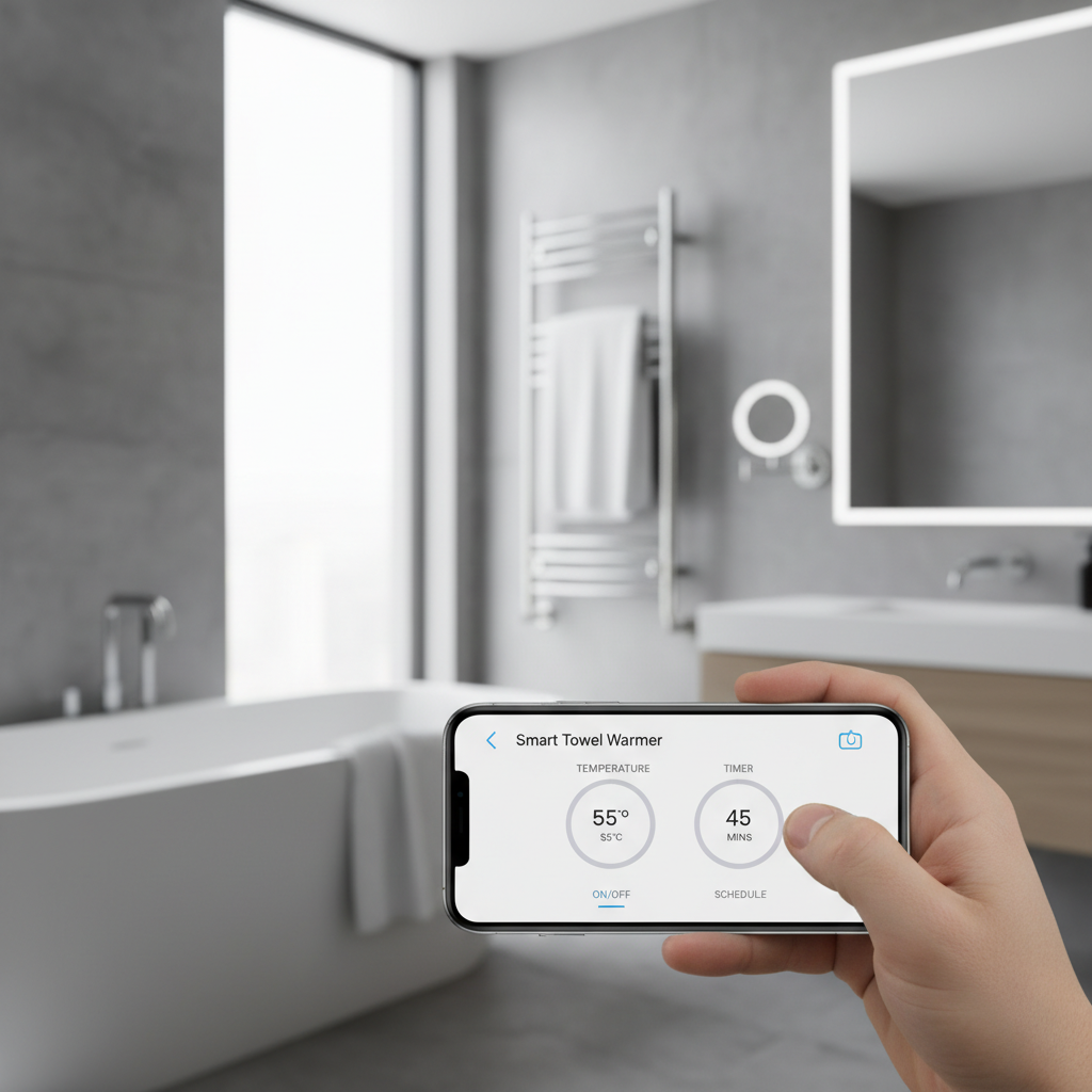 Smart towel warmer being controlled by smartphone app
