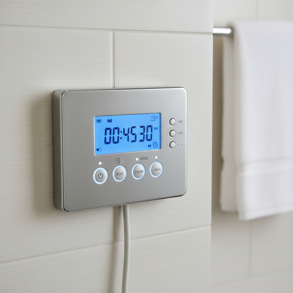 Timer control panel for towel warmer