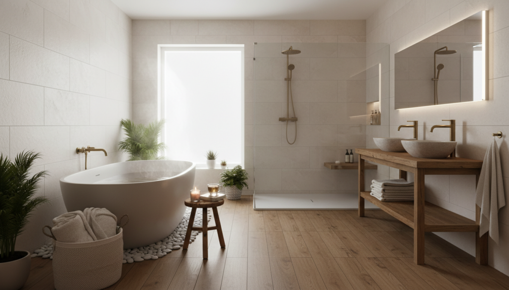 Transformed bathroom with warm, inviting atmosphere
