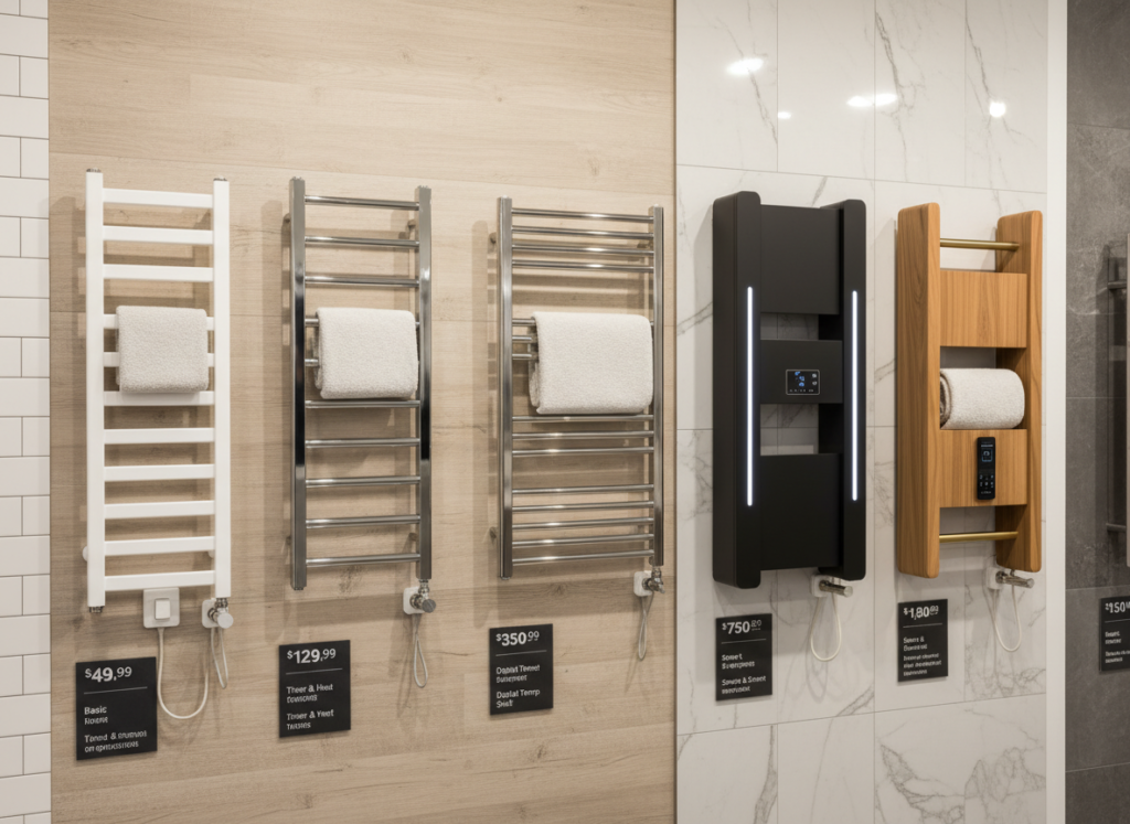 Various towel warmer styles and price points
