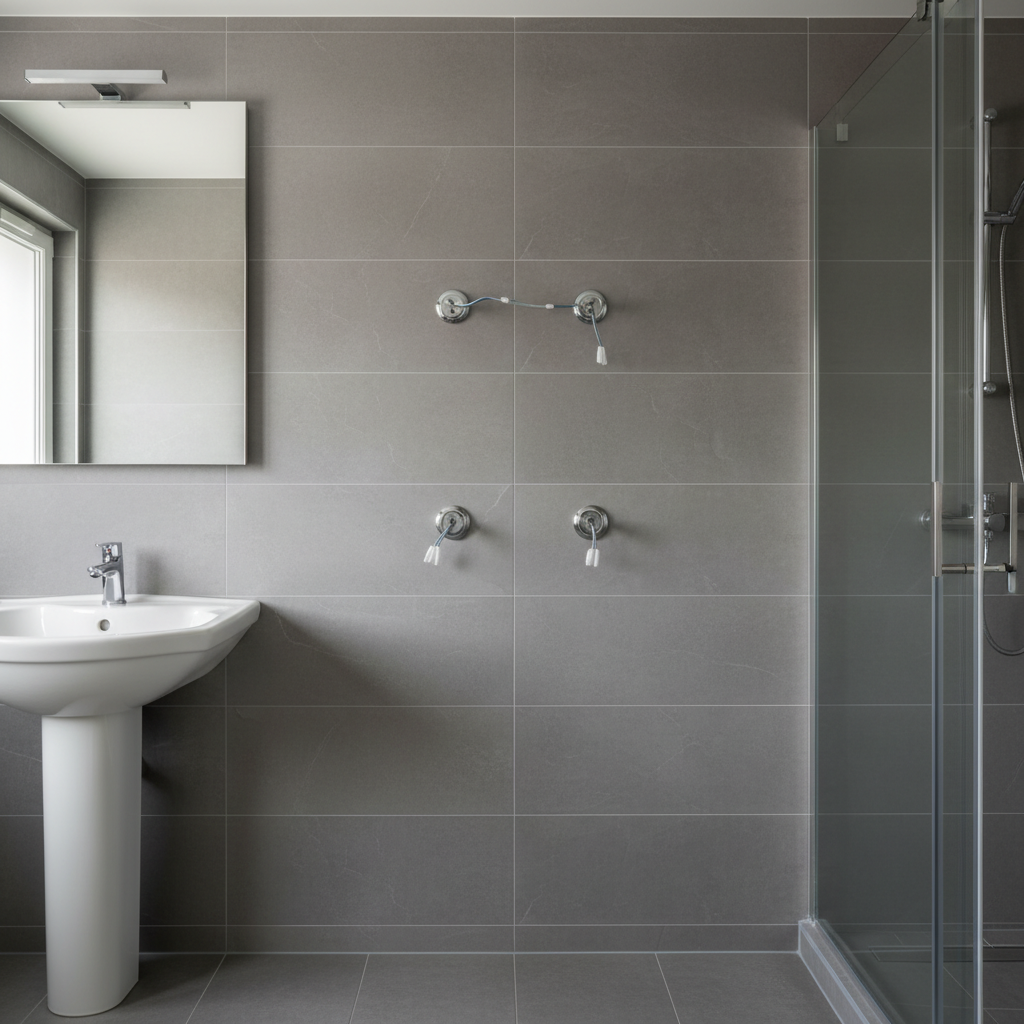 Wall-mounted towel warmer installation in a bathroom Wall-mounted towel warmer installation in a bathroom