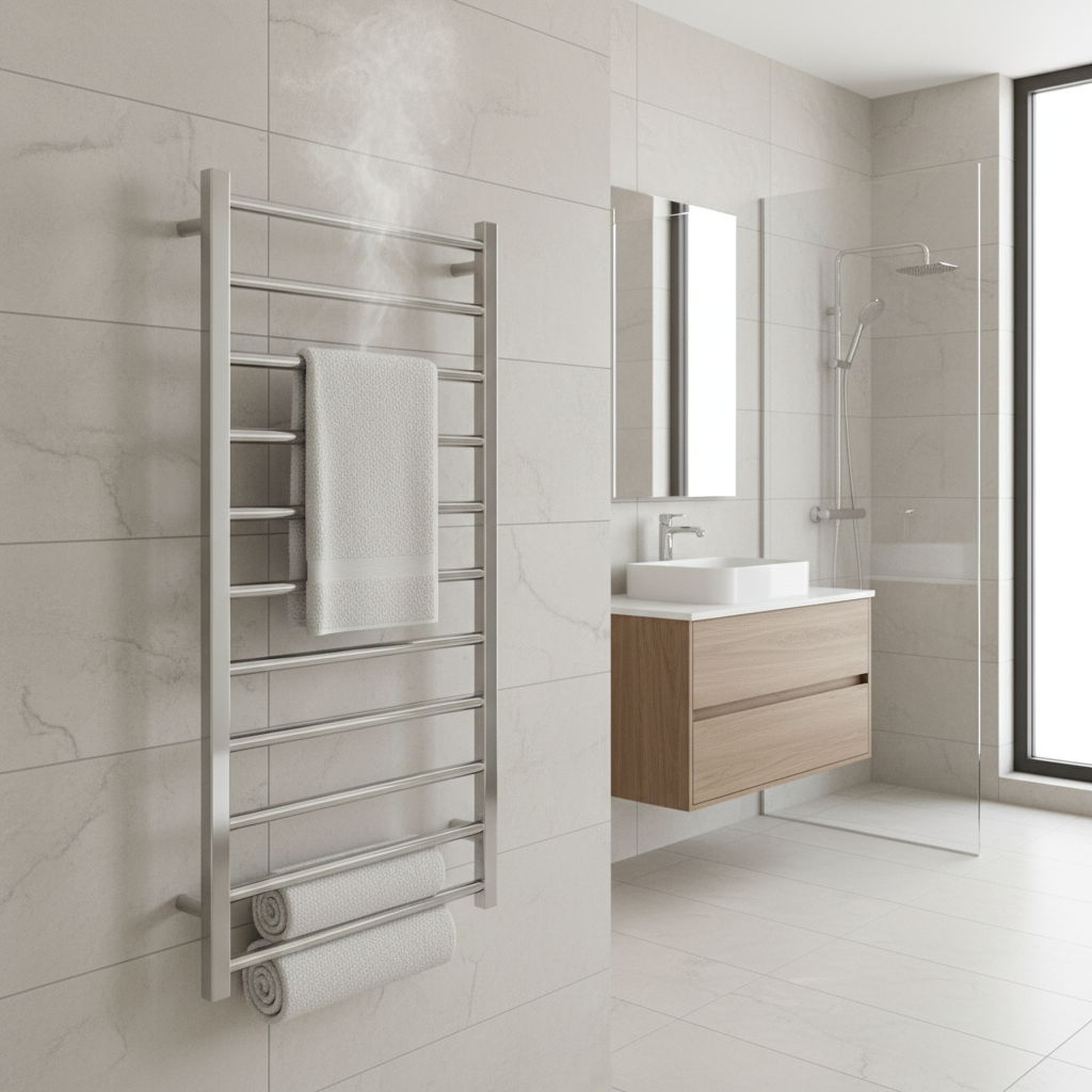 Wall-mounted towel warmer with multiple heated bars