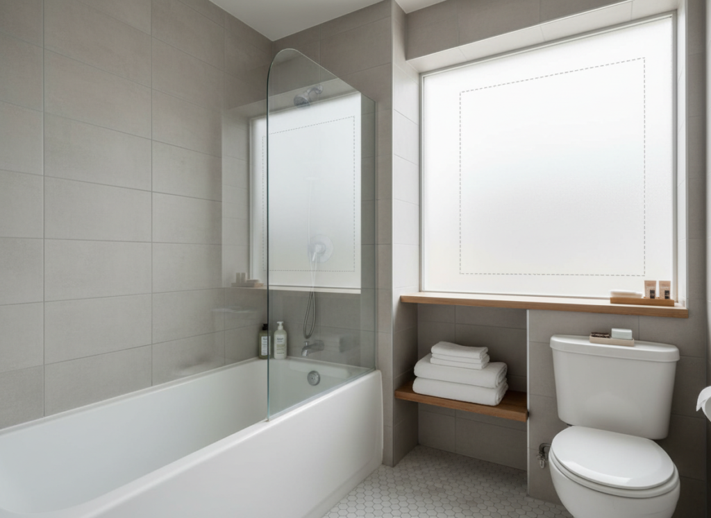 Well-organized bathroom showing optimal towel warmer placement